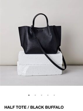 Ampersand half tote Minimal Black Tote with Top Handles and Detachable Strap